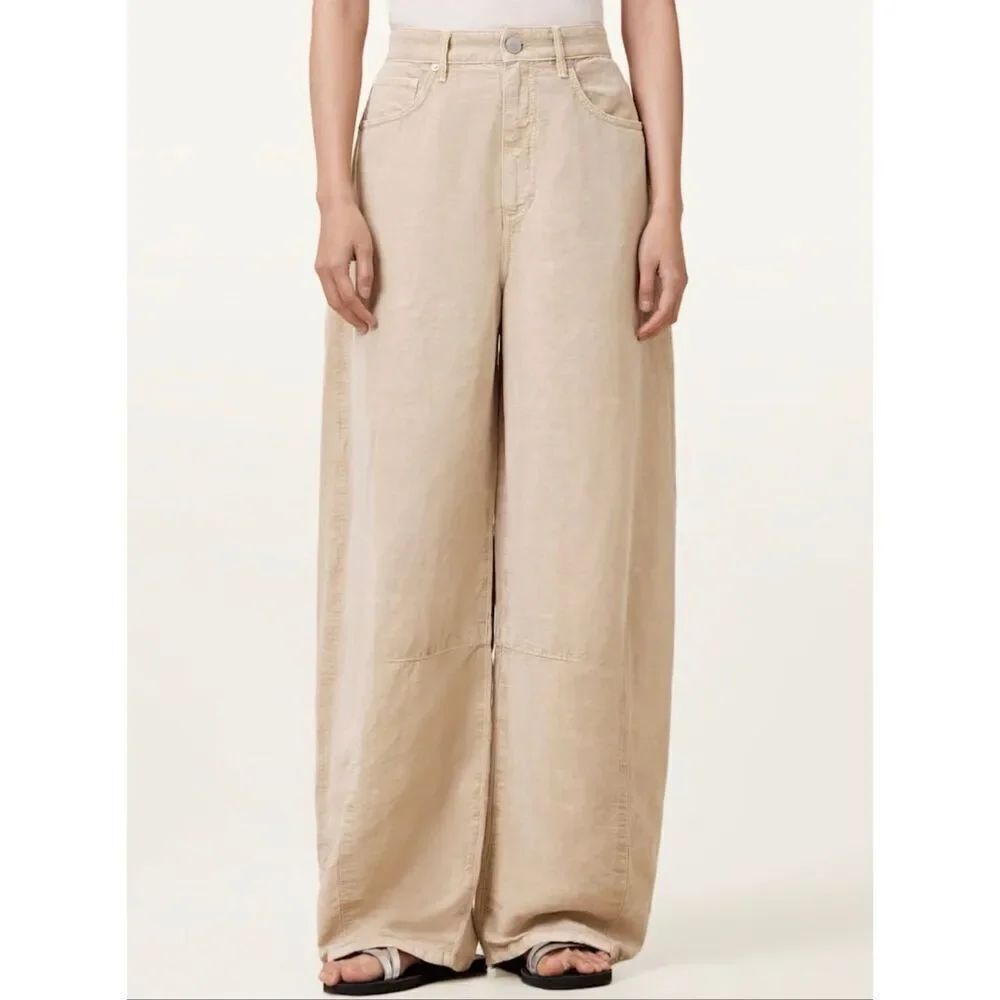 All Saints JETT BARREL LEG LINEN BLEND TROUSERS | Tan in 0